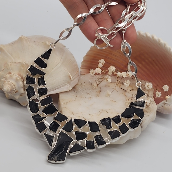 Artisan Silver 925 Handcrafted Necklace Genuine Raw Black Onyx Stone - Picture 1 of 15